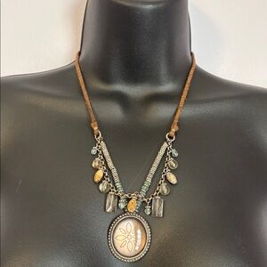 Axcess by Liz Claiborne Suede Cord Flower Catseye Pendant Double Strand Necklace